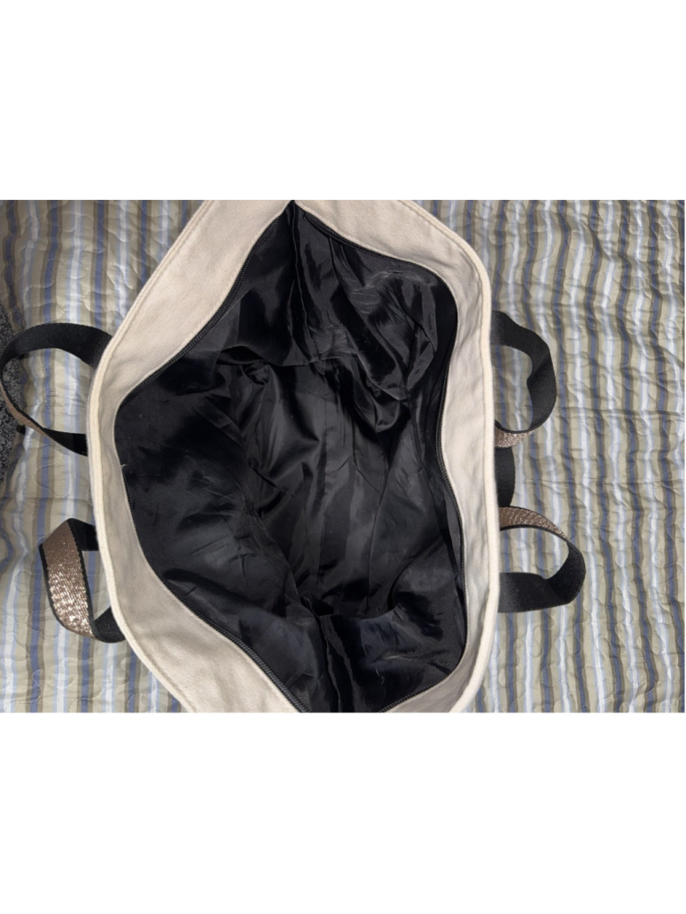 Victoria’s Secret Sparkle Carryall Canvas Tote Bag Weekender Gold Glitter Travel - Picture 10 of 13